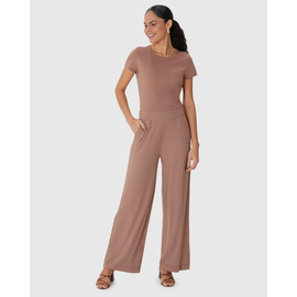 Calça Wide Leg Feminina Cintura Alta Viscose Canelada 1000110527 - Atacado