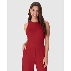 Regata Básica Malwee Feminina Long Cropped Em Malha Canelada De Viscose 1000113554 - Atacado