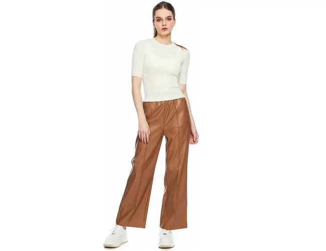 Calça Feminina Pantalona em Couro Sintético 240467 - Atacado