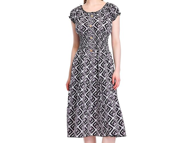 Vestido Feminino Estampado Com Detalhe Franzido Cintura 230263 - Atacado
