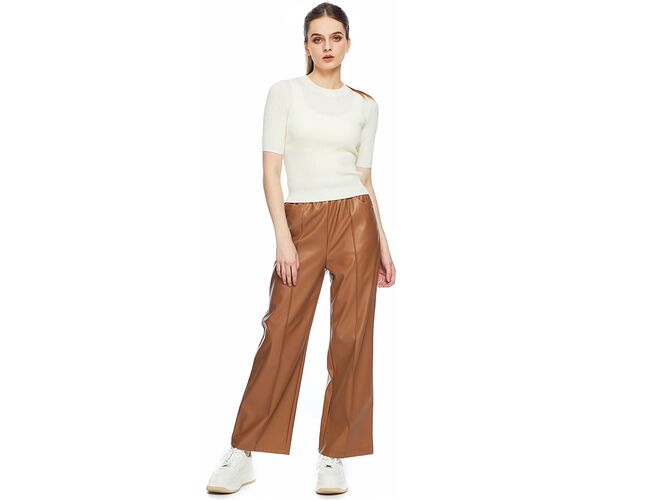 Calça Feminina Pantalona em Couro Sintético 240467 - Atacado