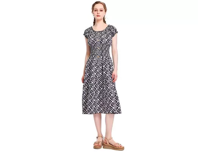 Vestido Feminino Estampado Com Detalhe Franzido Cintura 230263 - Atacado