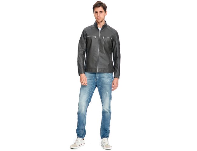 Jaqueta Masculina Em Pu Com Zíper 520139 - AtacadoJaqueta Masculina Em Pu Com Zíper 520139 - Atacado