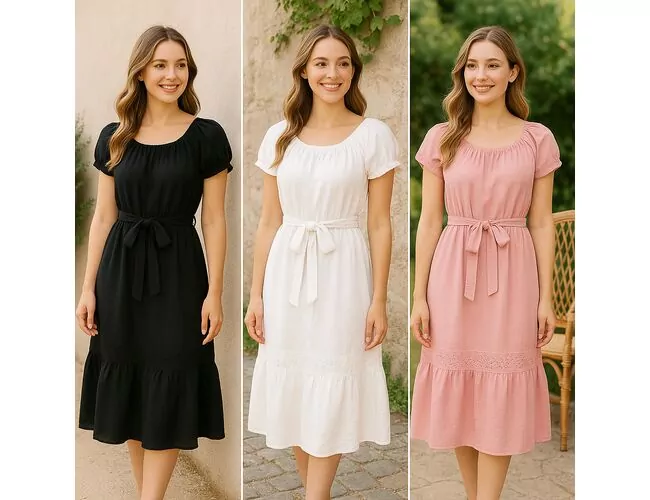 Vestido Feminino Manga curta Midi Facinelli 230243 - Atacado