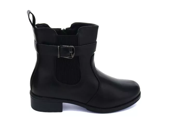 Bota Chelsea Feminina Coturno Fivela Salto Baixo 72110 Preto - Atacado
