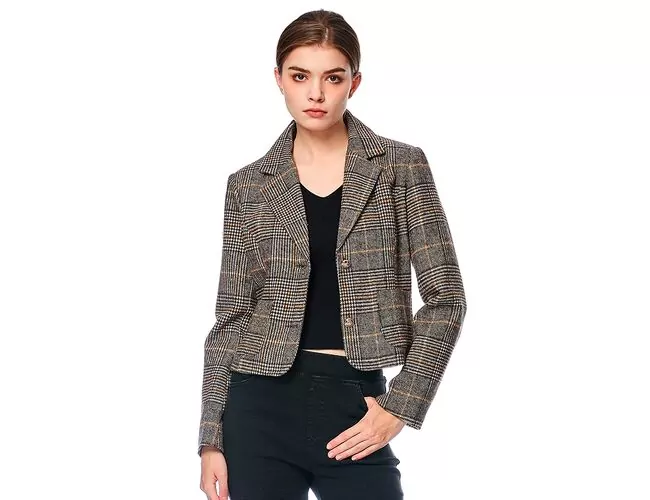 Blazer Cropped Xadrez Feminino 610270 - Atacado