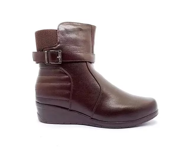 Bota Feminina Salto Anabela Com Fivela Mooncity 71105 Marrom - Atacado
