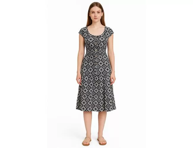 Vestido Feminino Estampado Com Detalhe Franzido Cintura 230263 - Atacado