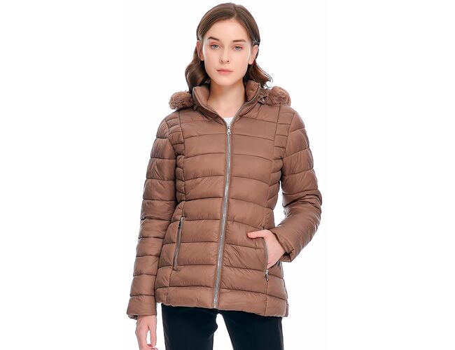 Jaqueta Feminina Puffer Com Capuz Peluciada 620239 - Atacado