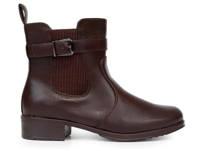 Bota Chelsea Feminina Coturno Fivela Salto Baixo 72110 Marrom - Atacado