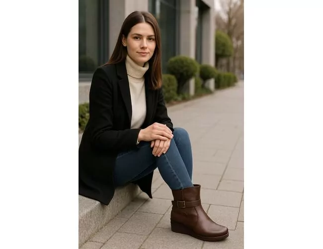 Bota Feminina Salto Anabela Com Fivela Mooncity 71105 Marrom - Atacado