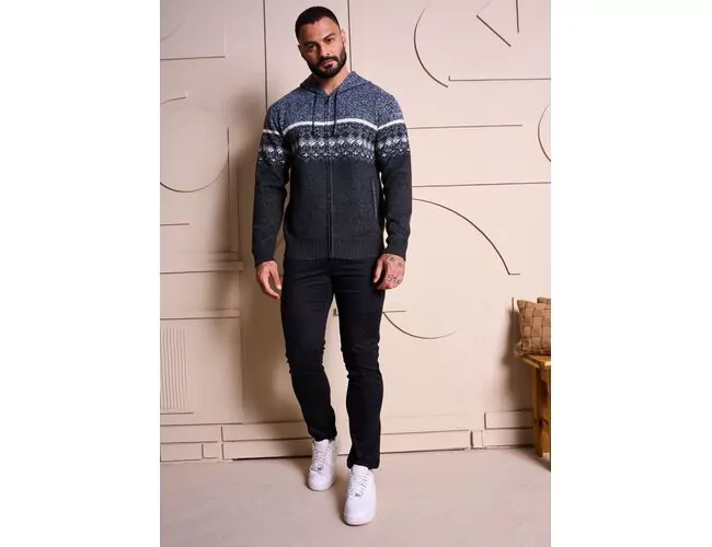 Blusa de Tricot Masculina C/ Capuz e Zíper 590174 - Atacado