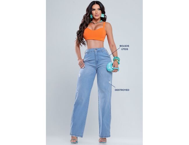 Calça Jeans Feminina RI19 Wide Leg 78678 - Atacado