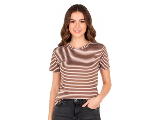 Camiseta feminina listrada Facinelli 250371 - Atacado