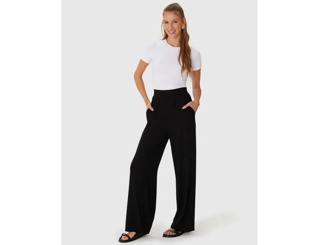 Calça Wide Leg Feminina Cintura Alta Viscose Canelada 1000110527 - Atacado