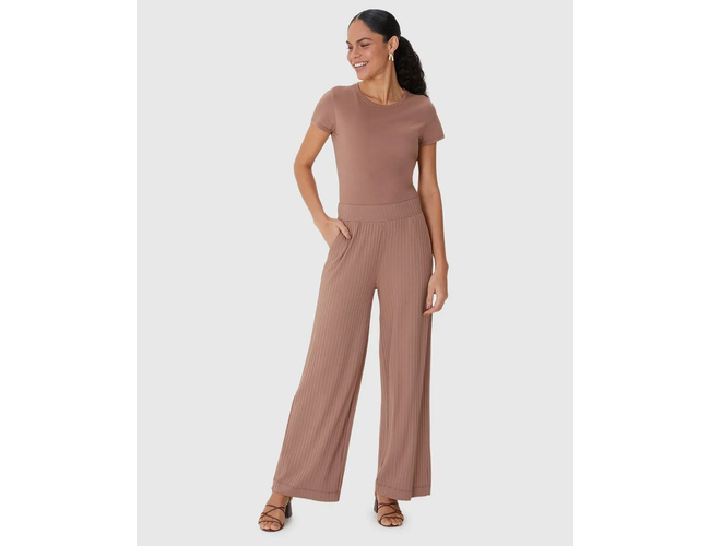 Calça Wide Leg Feminina Cintura Alta Viscose Canelada 1000110527 - Atacado