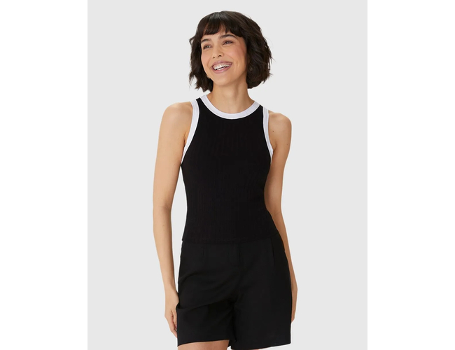 Regata Básica Malwee Feminina Long Cropped Viscose Canelada 10000113554 - Atacado