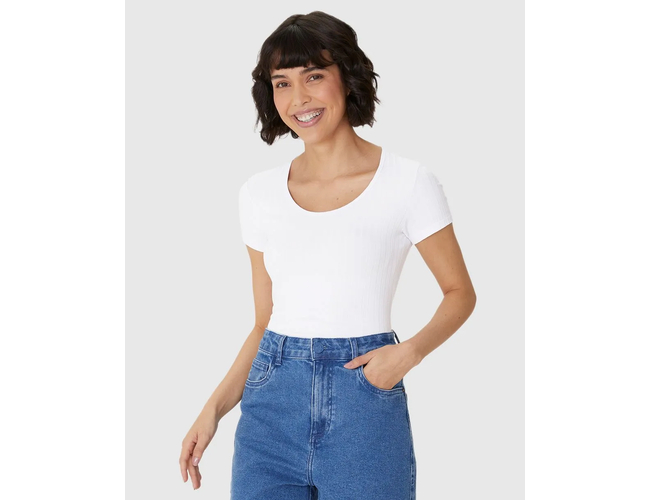 Blusa Básica Malwee Feminina Manga Curta Canelado 1000050615 - Atacado