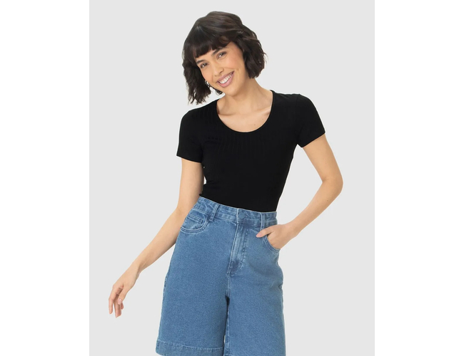 Blusa Basica Malwee Feminina Manga Curta Canelado 1000050615 - Atacado