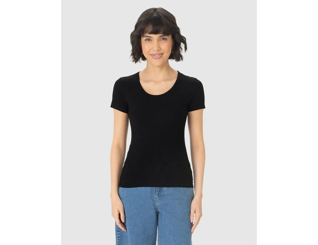 Blusa Basica Malwee Feminina Manga Curta Canelado 1000050615 - Atacado