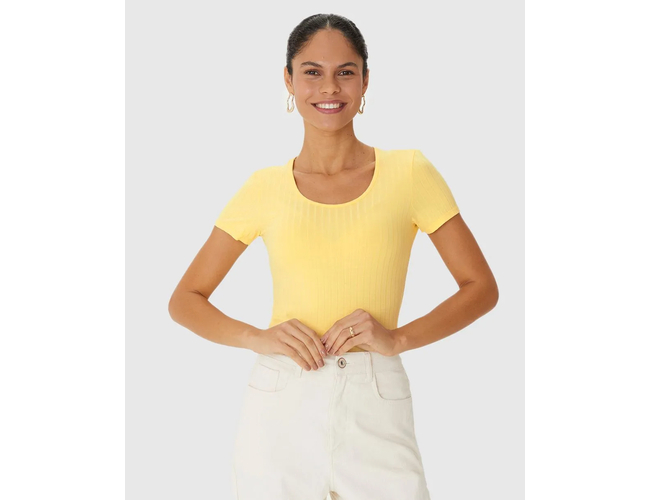 Blusa Básica Malwee Feminina Manga Curta Canelado 1000050615 - Atacado