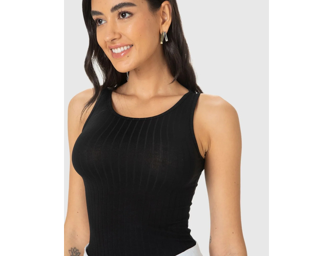 Regata Básica Malwee Feminina Decote Redondo Canelado Viscose 1000079308 - Atacado