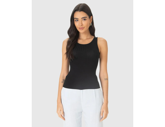 Regata Básica Malwee Feminina Decote Redondo Canelado Viscose 1000079308 - Atacado