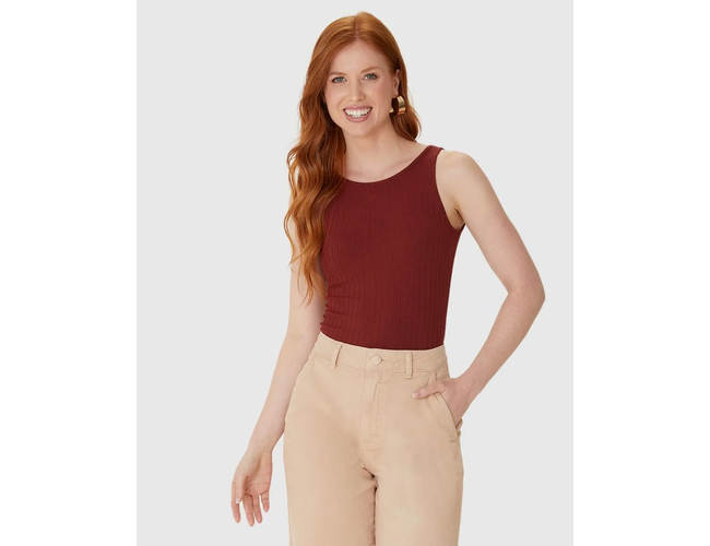 Regata Básica Malwee Feminina Decote Redondo Canelado Viscose 1000079308 - Atacado