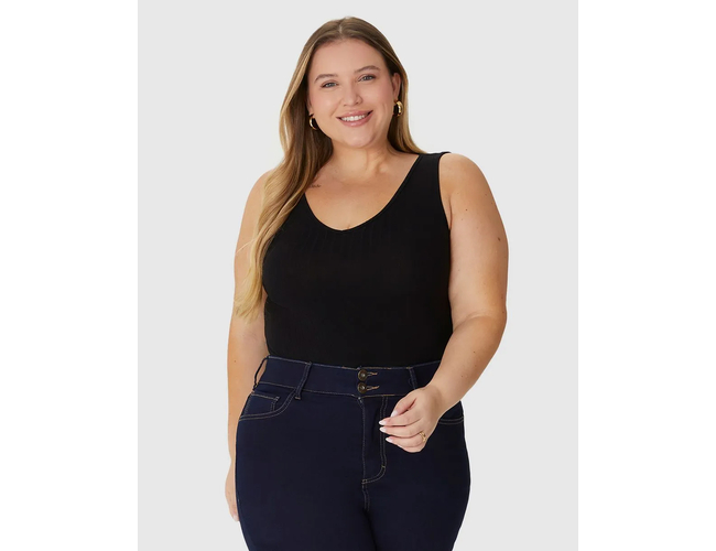Regata Básica Malwee Feminina Plus Size Decote V Canelado Viscose 1000087854 - Atacado