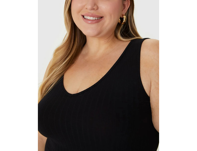 Regata Básica Malwee Feminina Plus Size Decote V Canelado Viscose 1000087854 - Atacado