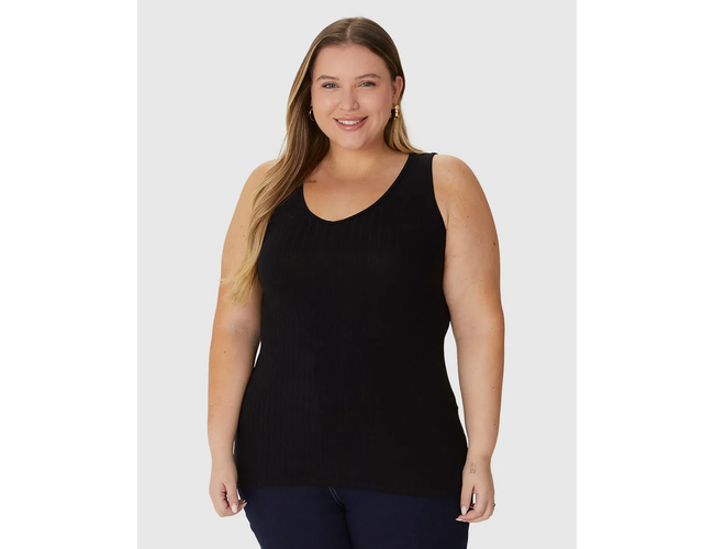 Regata Básica Malwee Feminina Plus Size Decote V Canelado Viscose 1000087854 - Atacado