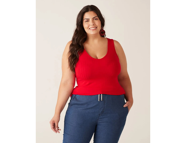 Regata Básica Malwee Feminina Plus Size Decote V Canelado Viscose 1000087854 - Atacado