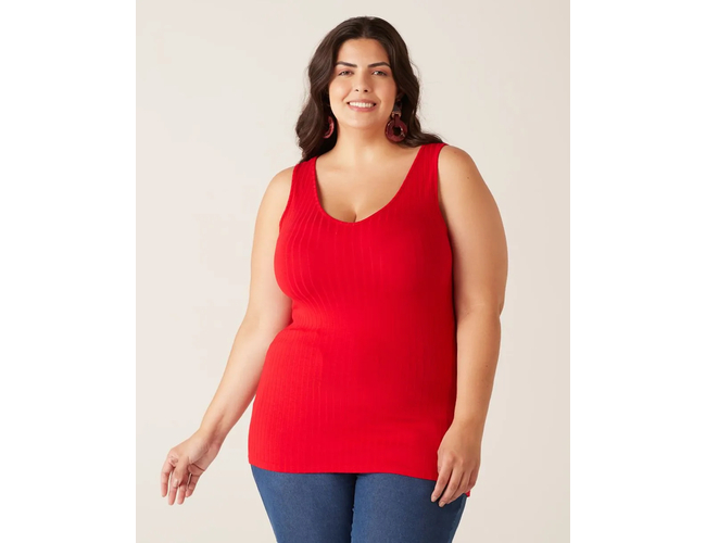 Regata Básica Malwee Feminina Plus Size Decote V Canelado Viscose 1000087854 - Atacado