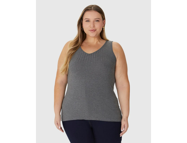 Regata Básica Malwee Feminina Plus Size Decote V Canelado Viscose 1000087854 - Atacado