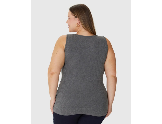 Regata Básica Malwee Feminina Plus Size Decote V Canelado Viscose 1000087854 - Atacado