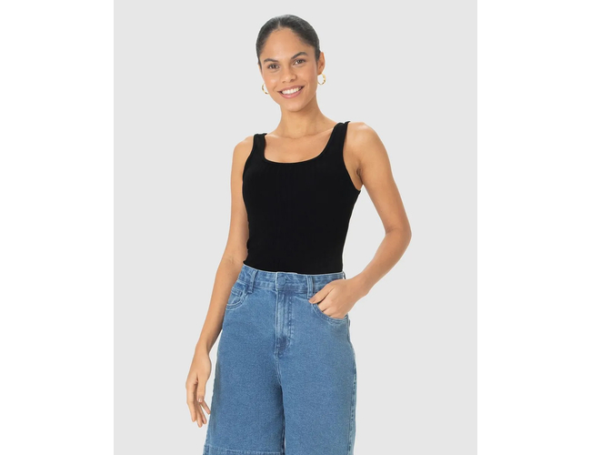 Regata Básica Feminina Decote U Canelado Viscose 1000089661 - Atacado