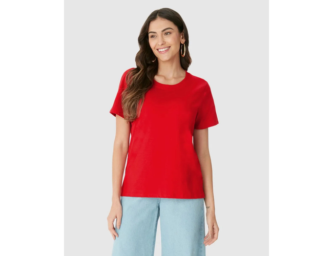 Blusa Básica Malwee Feminina Decote Redondo Com Pesponto Em Algodão 1000102559 - Atacado