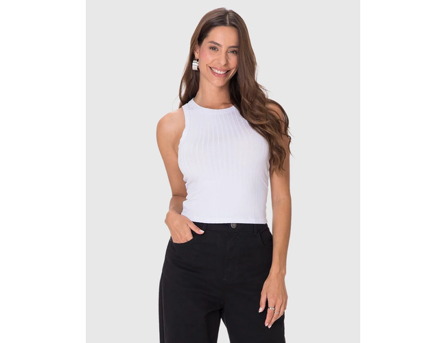 Regata Básica Malwee Feminina Long Cropped Em Malha Canelada De Viscose 1000113554 - Atacado