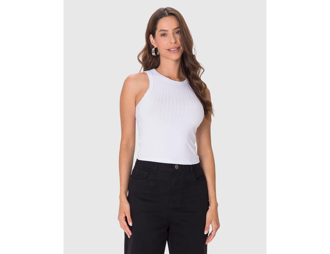 Regata Básica Malwee Feminina Long Cropped Em Malha Canelada De Viscose 1000113554 - Atacado