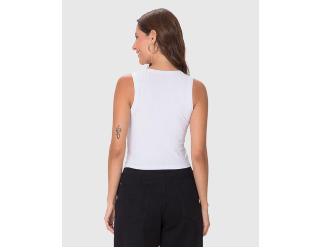 Regata Básica Malwee Feminina Long Cropped Em Malha Canelada De Viscose 1000113554 - Atacado