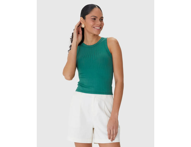 Regata Básica Malwee Feminina Long Cropped Em Malha Canelada De Viscose 1000113554 - Atacado