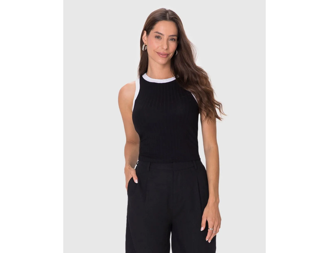 Regata Básica Malwee Feminina Long Cropped Em Malha Canelada De Viscose 1000113554 - Atacado