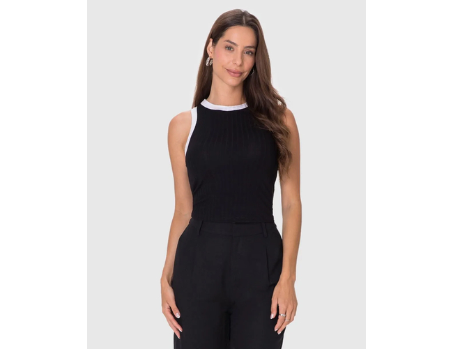 Regata Básica Malwee Feminina Long Cropped Em Malha Canelada De Viscose 1000113554 - Atacado