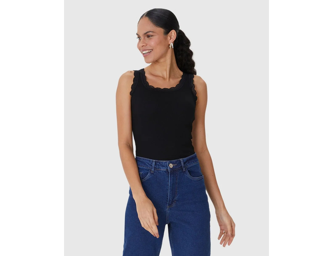 Regata Básica Malwee Feminina Detalhe Costura Renda Em Ribana 1000131765 - Atacado