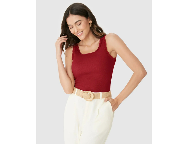 Regata Básica Malwee Feminina Detalhe Costura Renda Em Ribana 1000131765 - Atacado