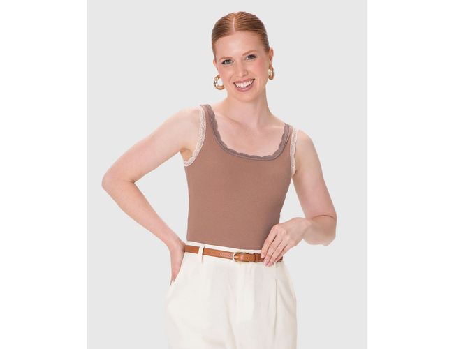 Regata Básica Malwee Feminina Detalhe Costura Renda Em Ribana 1000131765 - Atacado