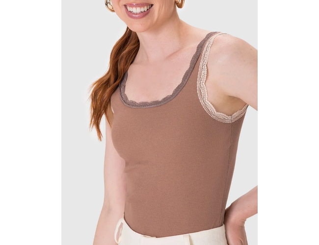 Regata Básica Malwee Feminina Detalhe Costura Renda Em Ribana 1000131765 - Atacado