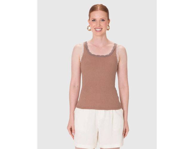 Regata Básica Malwee Feminina Detalhe Costura Renda Em Ribana 1000131765 - Atacado