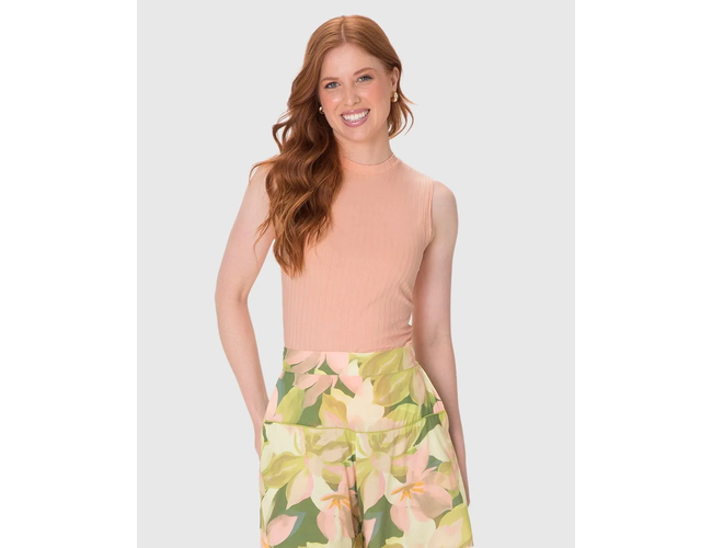 Regata Básica Malwee Feminina Justa Gola Alta Em Malha Viscose Canelada 1000133622 - Atacado