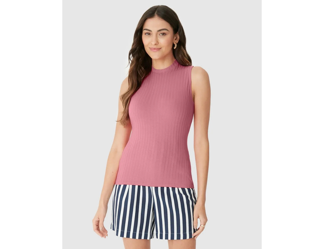 Regata Básica Malwee Feminina Justa Gola Alta Em Malha Viscose Canelada 1000133622 - Atacado